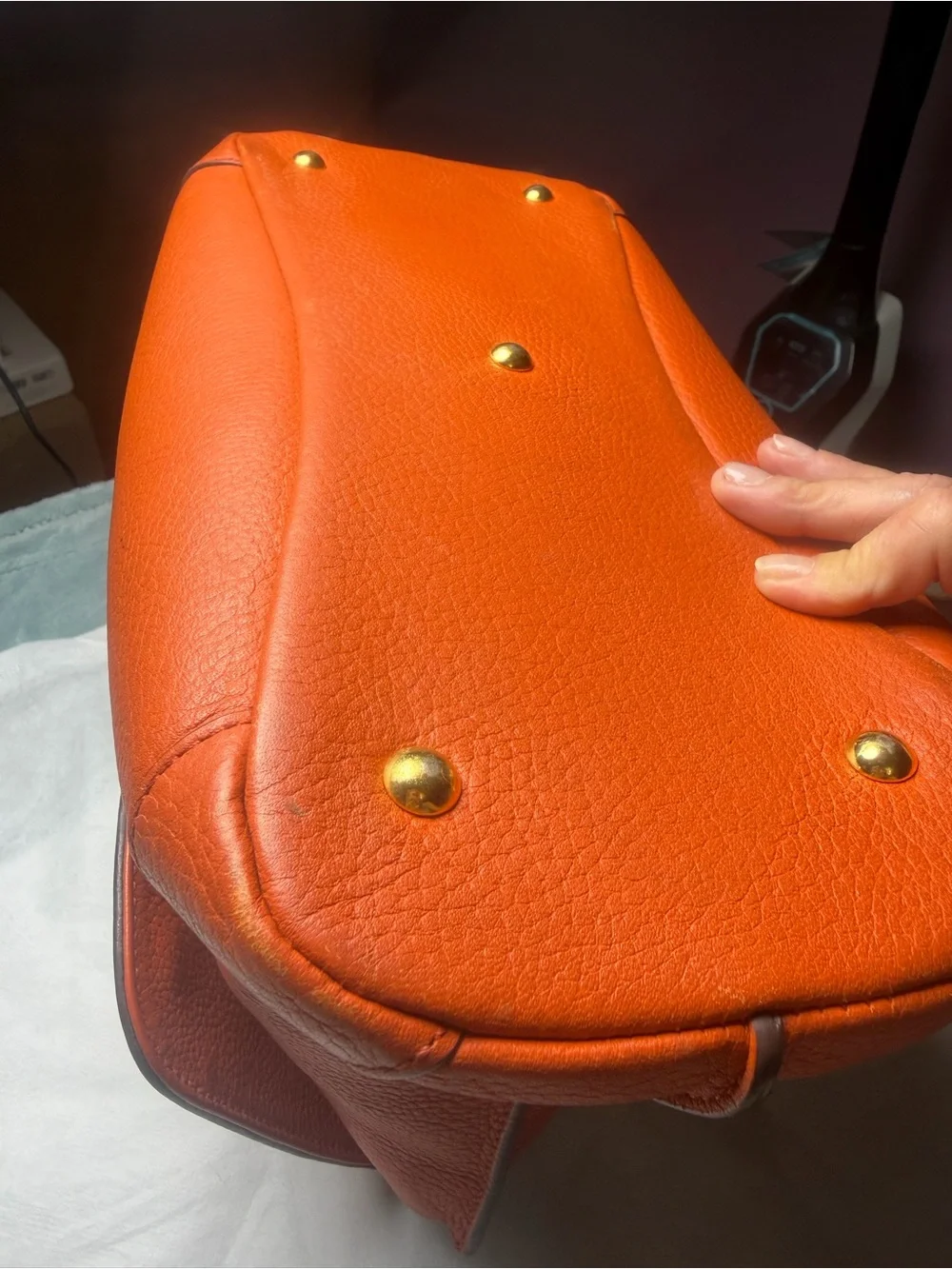 Structured Orange Leather Satchel with Top Handle and Crossbody Strap